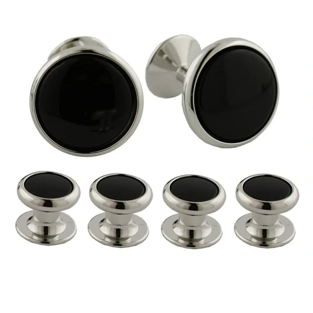 DAVID DONAHUE CUFF LINKS AND STUD SET SILVER BLACK ONYX NWT